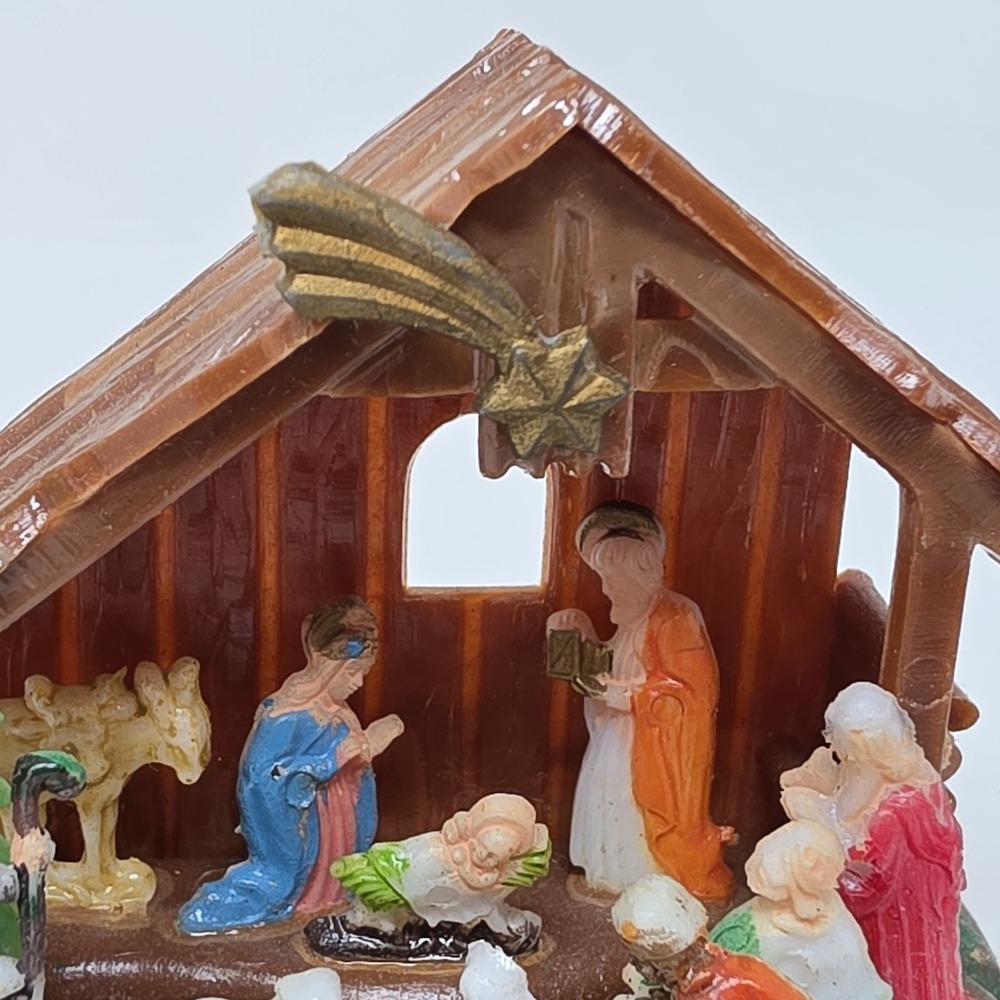 Vintage Shiny Brite Miniature Plastic Nativity Scene With Original Box - Picture 5 of 16